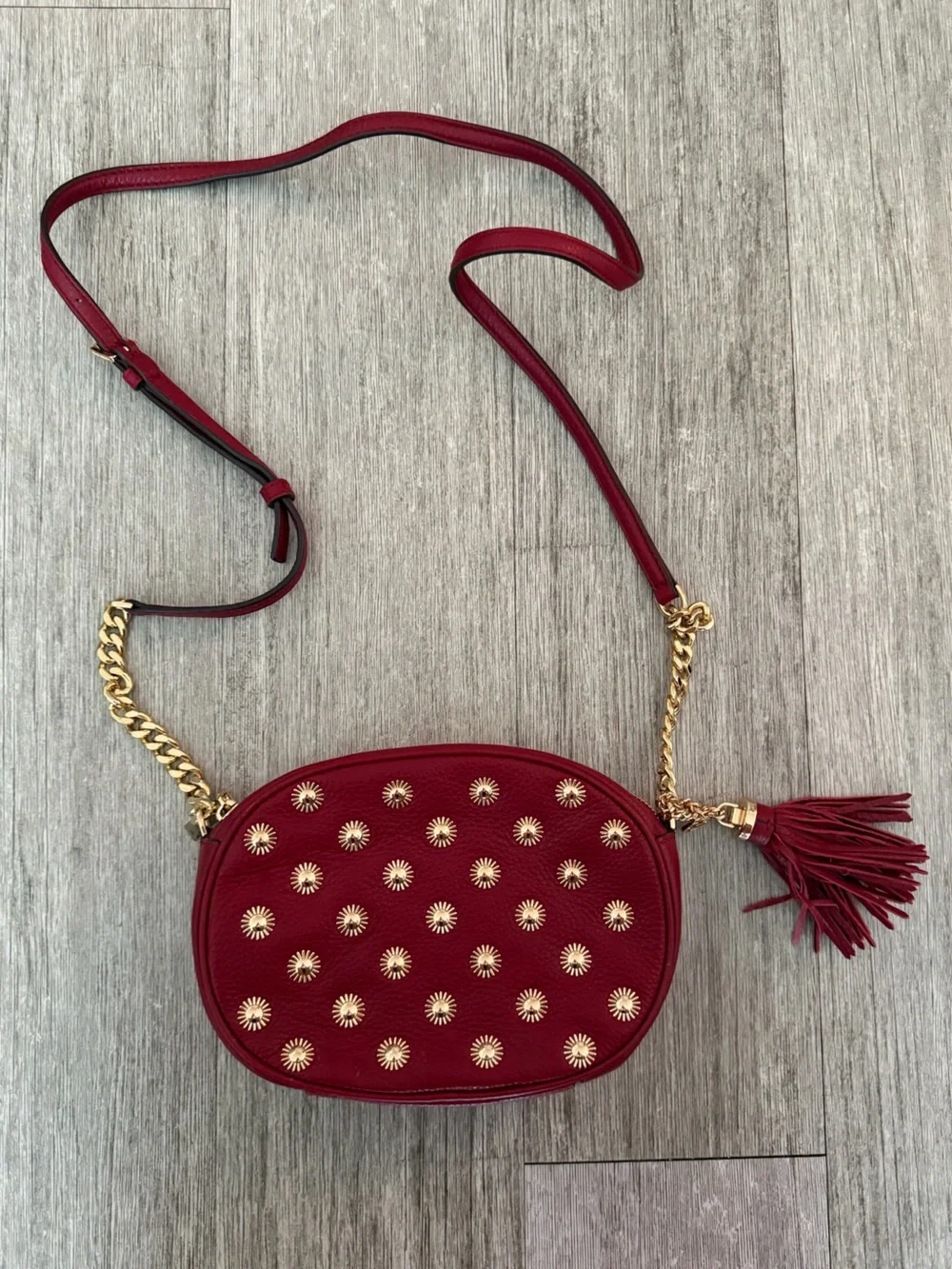 Michael Kors Women’s Red Studded Crossbody Bag with Tassel